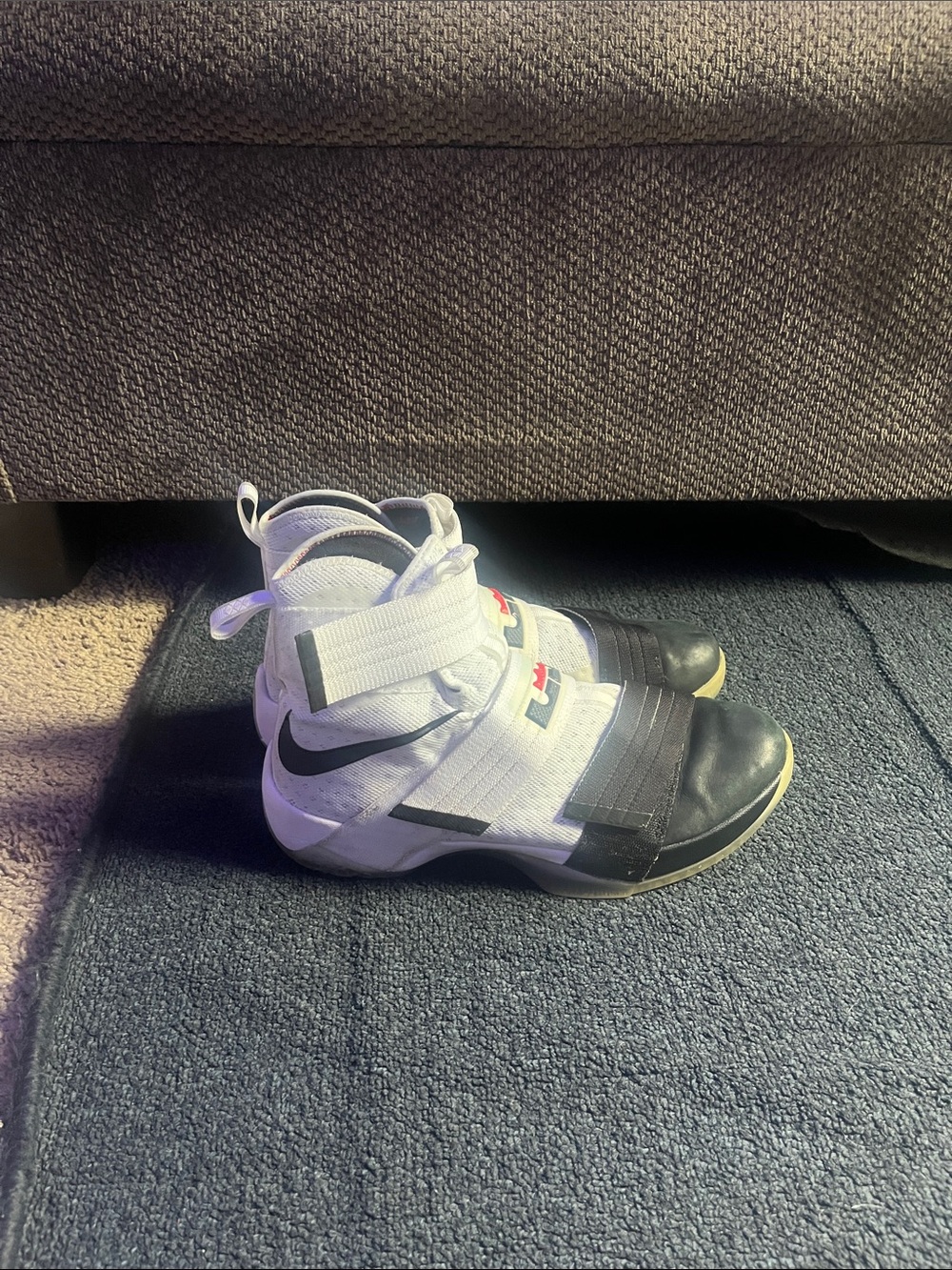 Nike White/Black/Red LeBron Strap Basketball Sneakers soldier 10